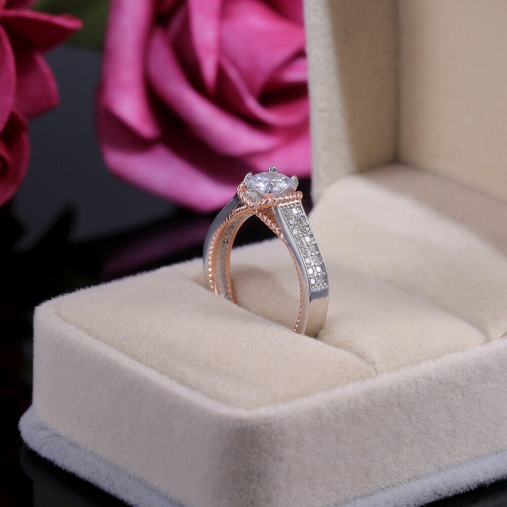 Exquisite Two Tone 925 Silver White Sapphire Ring - Picture 5 of 6
